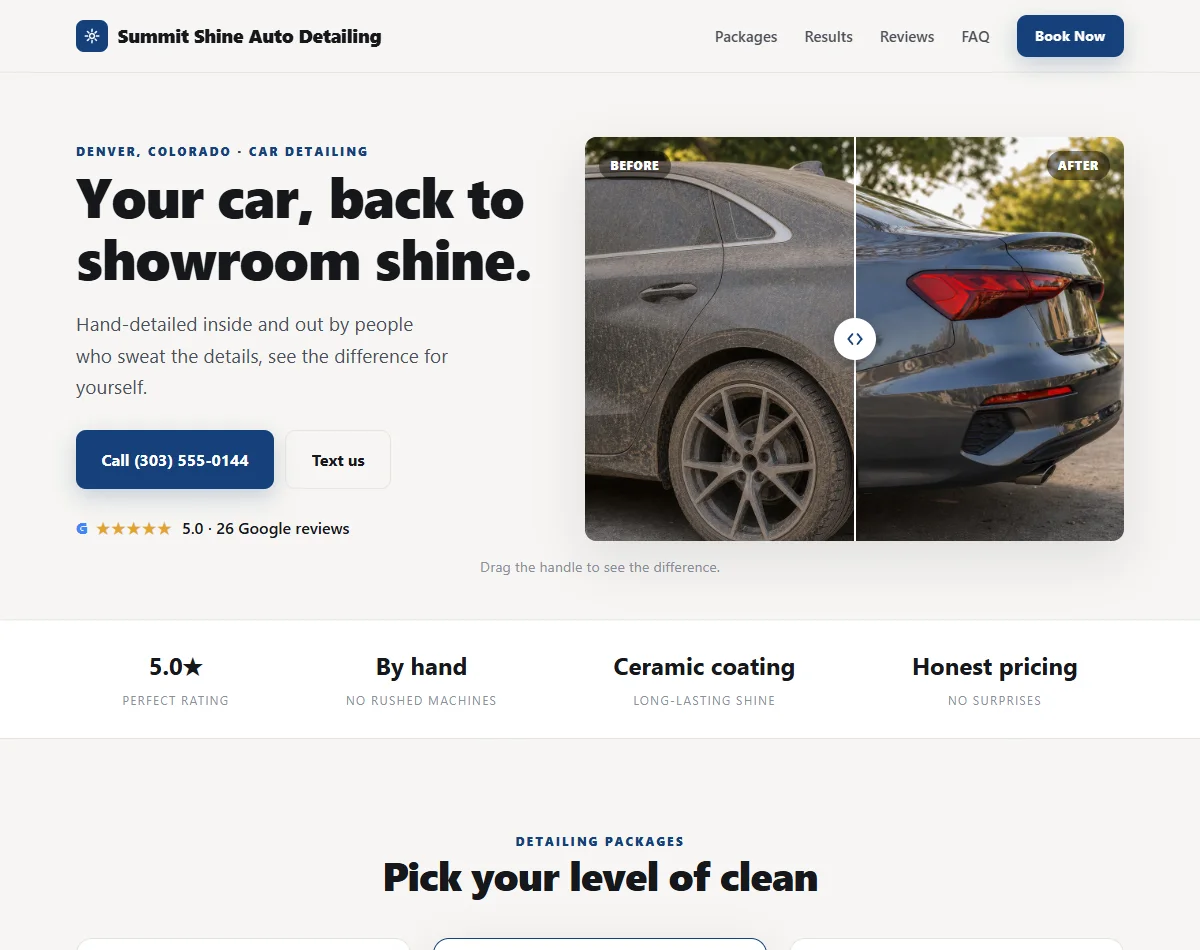 Auto detailing demo website preview