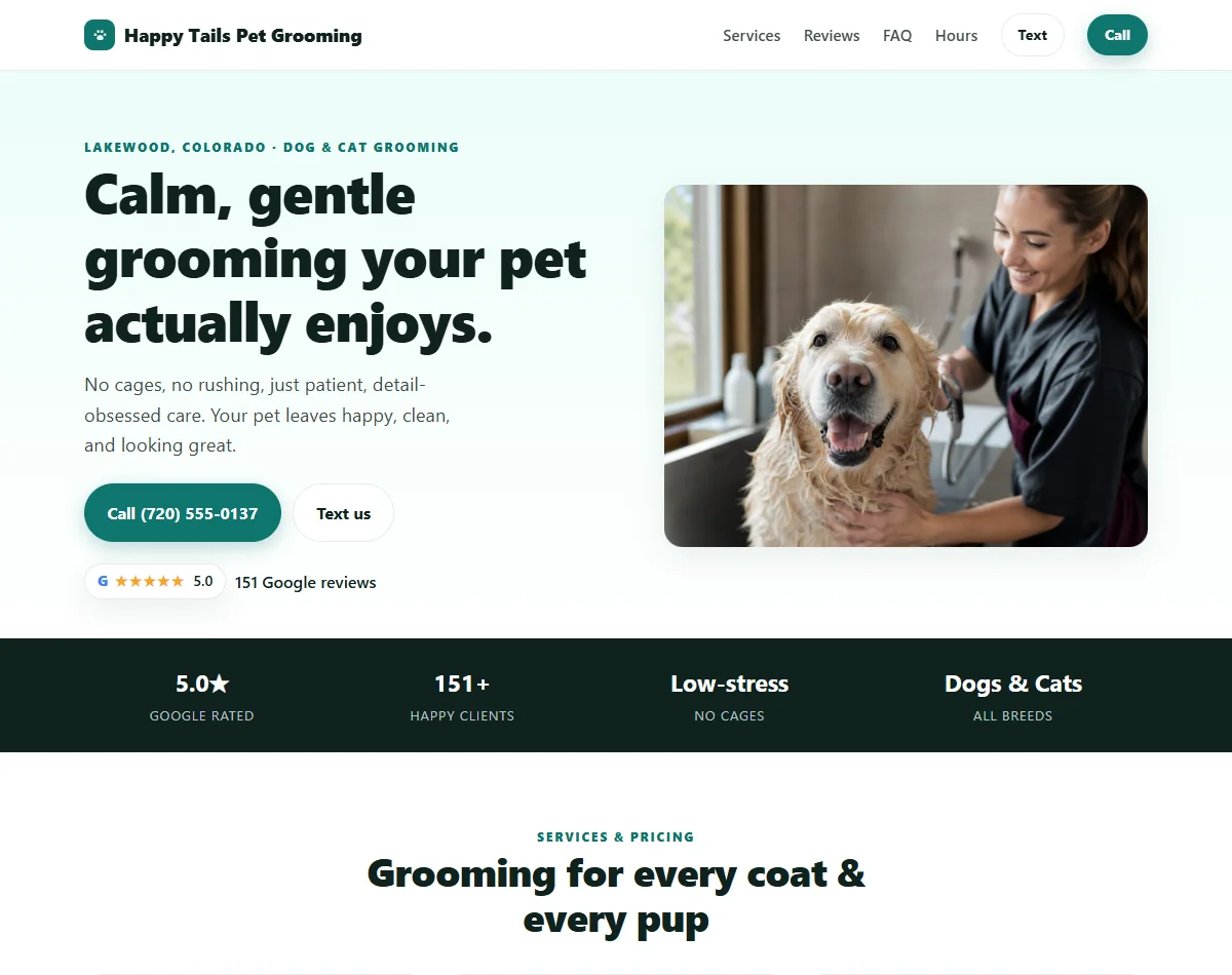 Pet businesses example website