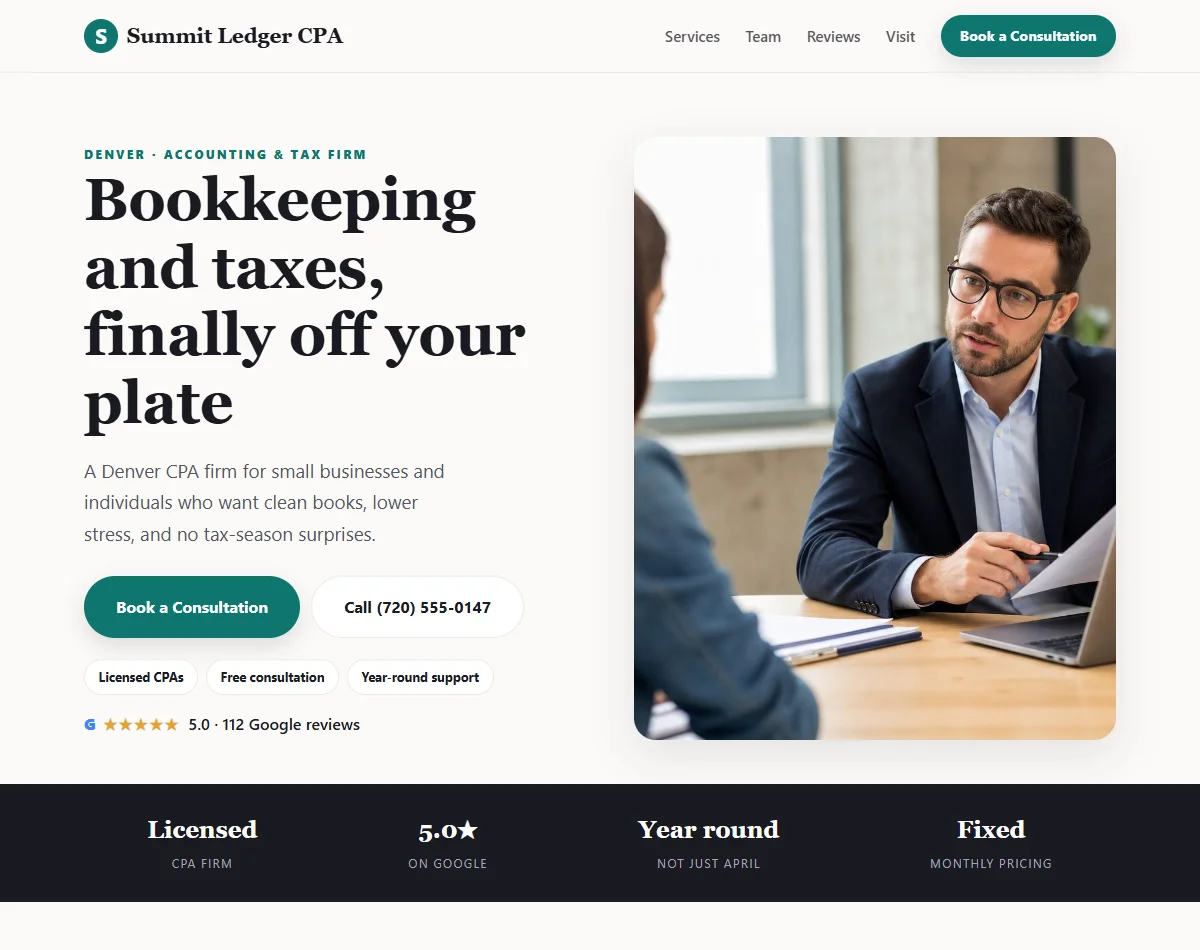 Professional services example website