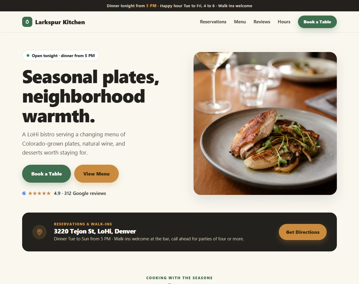 Restaurant demo website preview