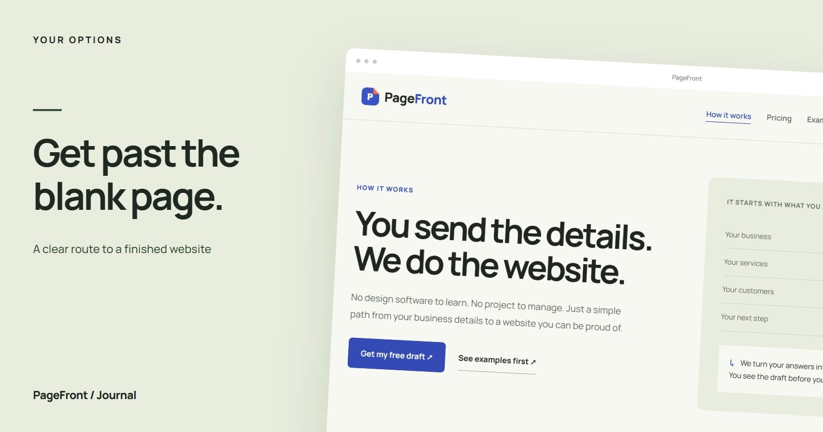 Get past the blank page. Editorial cover featuring the PageFront process page.