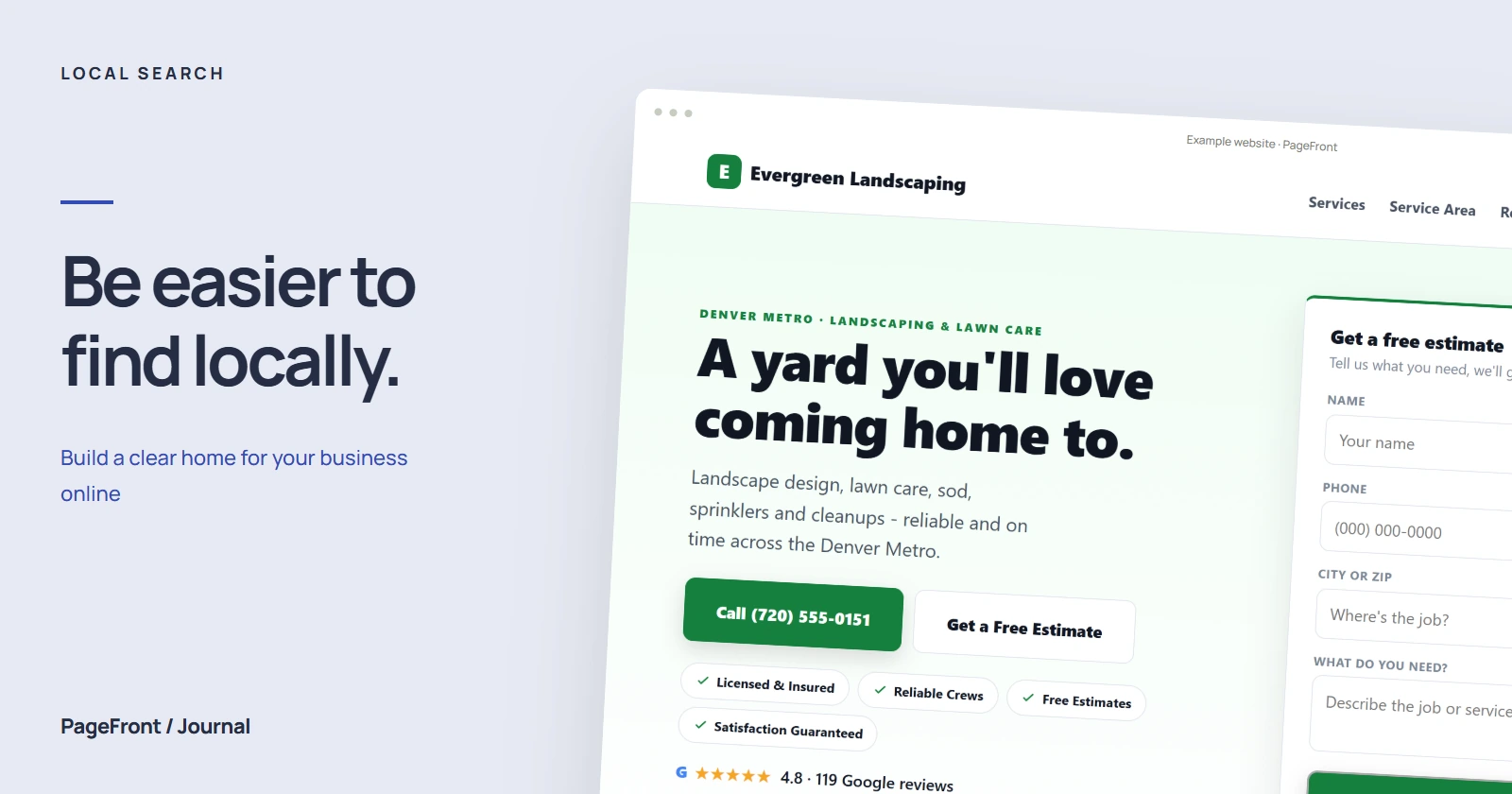 Be easier to find locally. Editorial cover featuring a landscapers demo website.