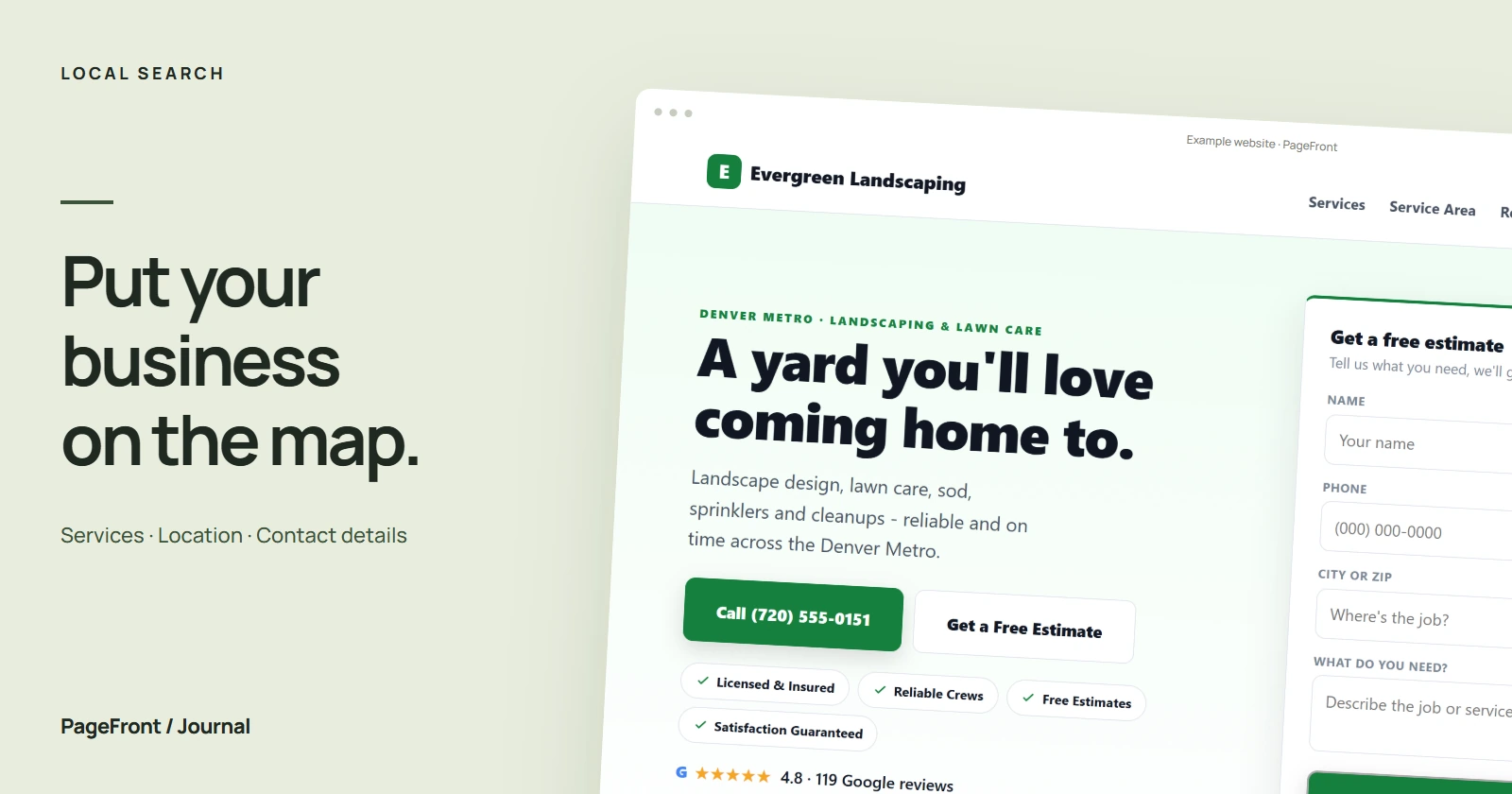 Put your business on the map. Editorial cover featuring a landscapers demo website.