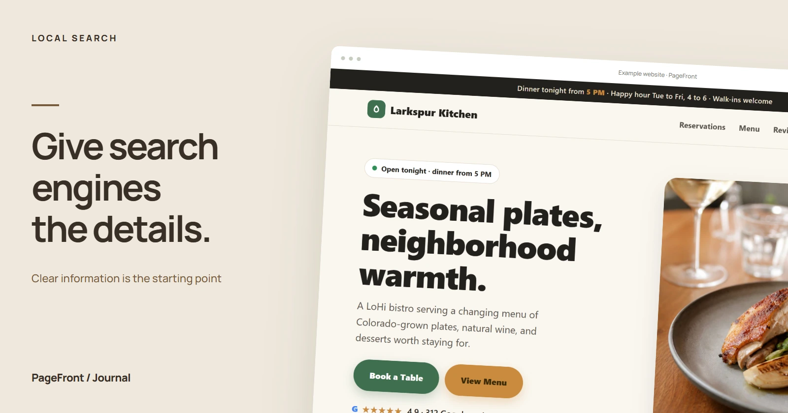 Give search engines the details. Editorial cover featuring a restaurant demo website.