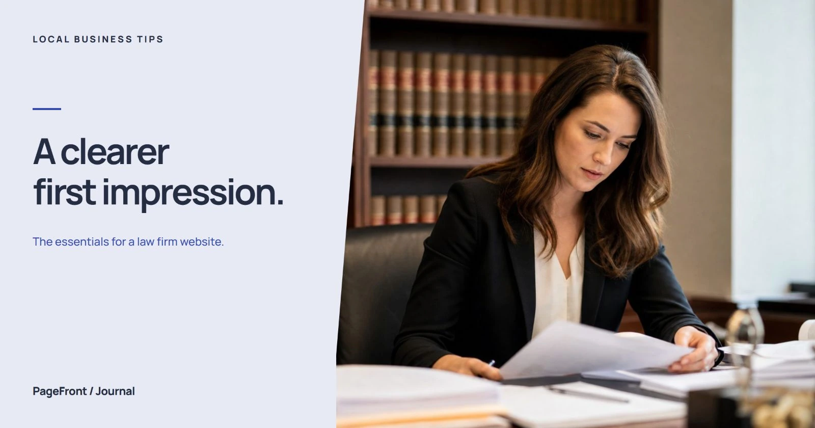 A clearer first impression. Editorial cover with law firm demo photography.