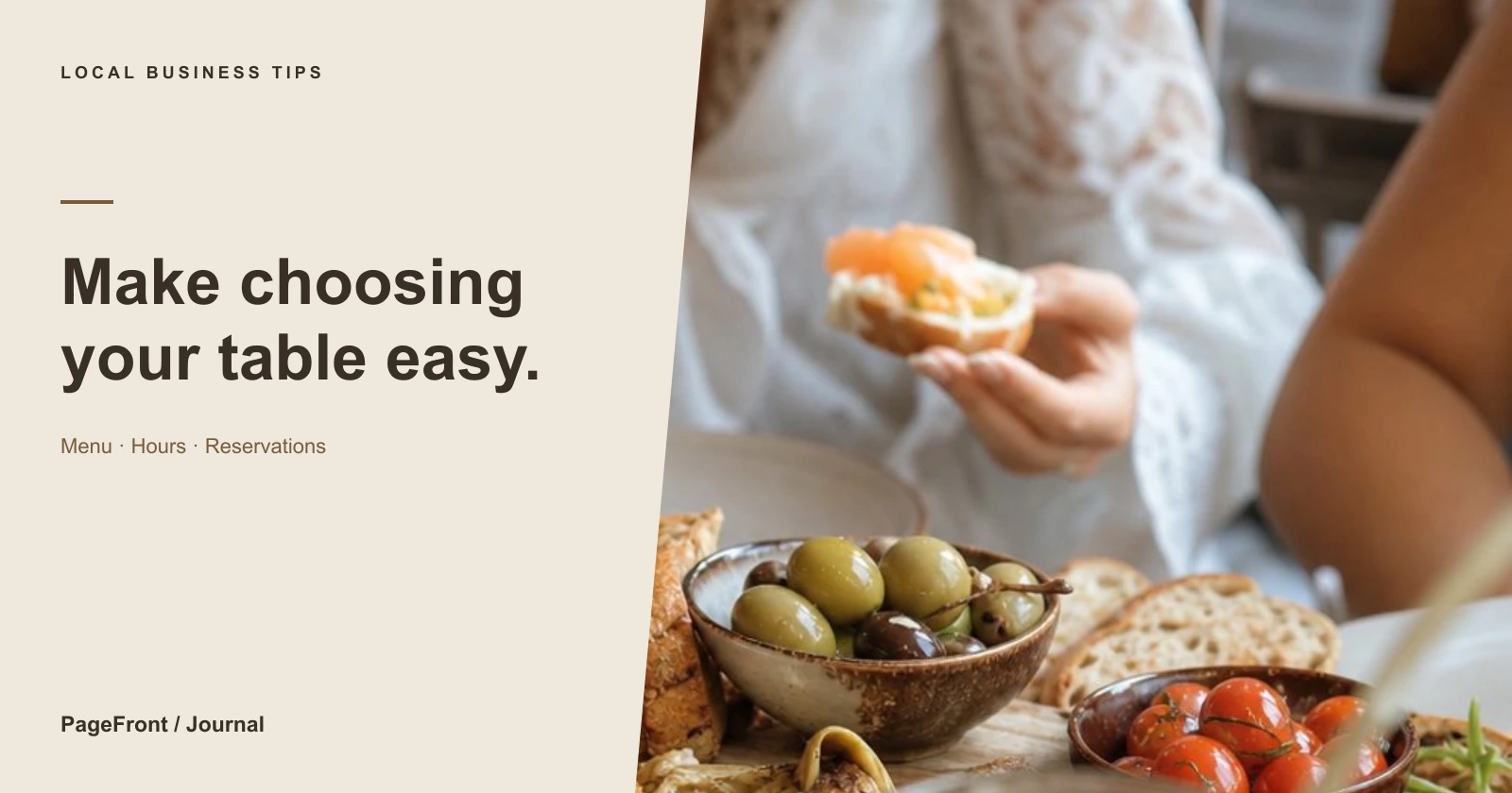 Make choosing your table easy. Editorial cover with restaurant demo photography.