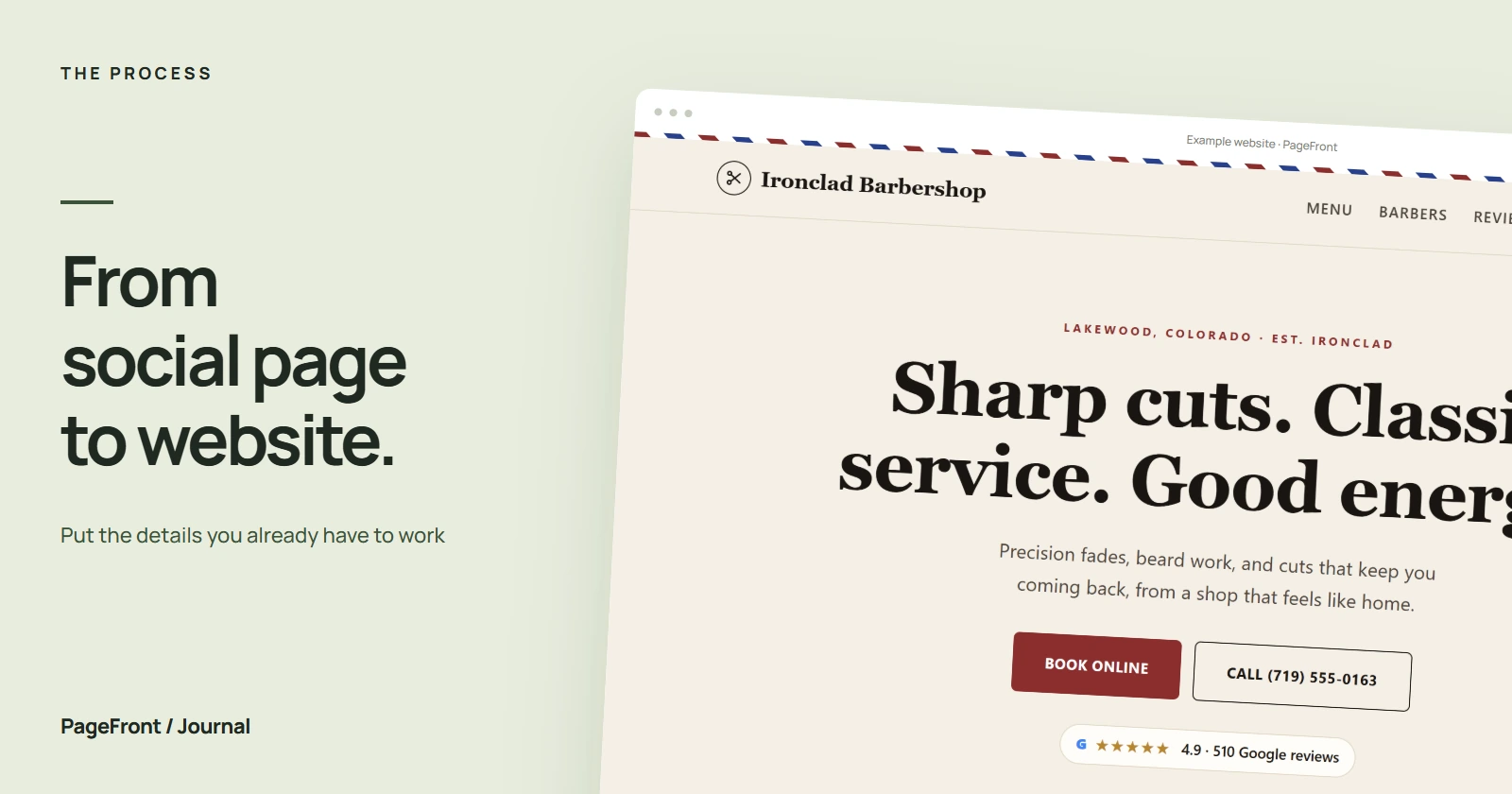 From social page to website. Editorial cover featuring a barber demo website.