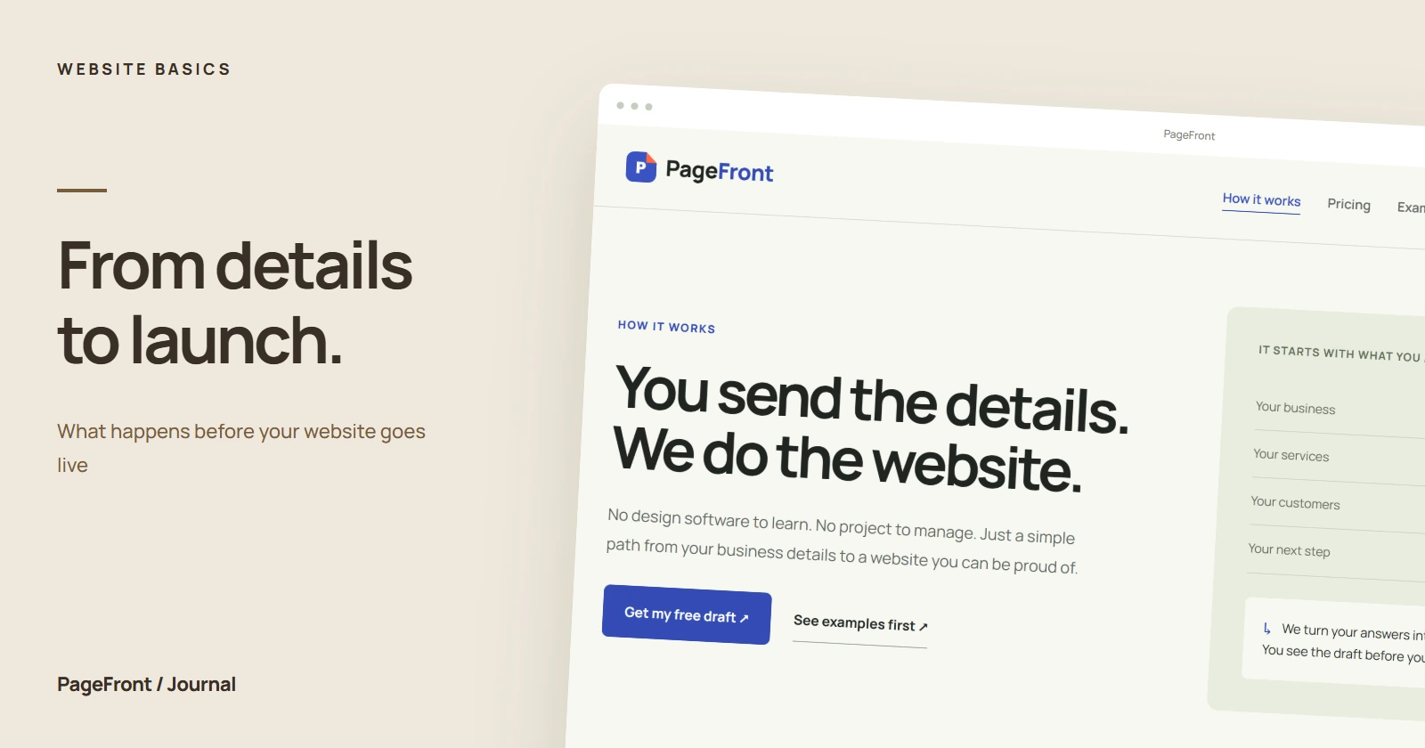 From details to launch. Editorial cover featuring the PageFront process page.