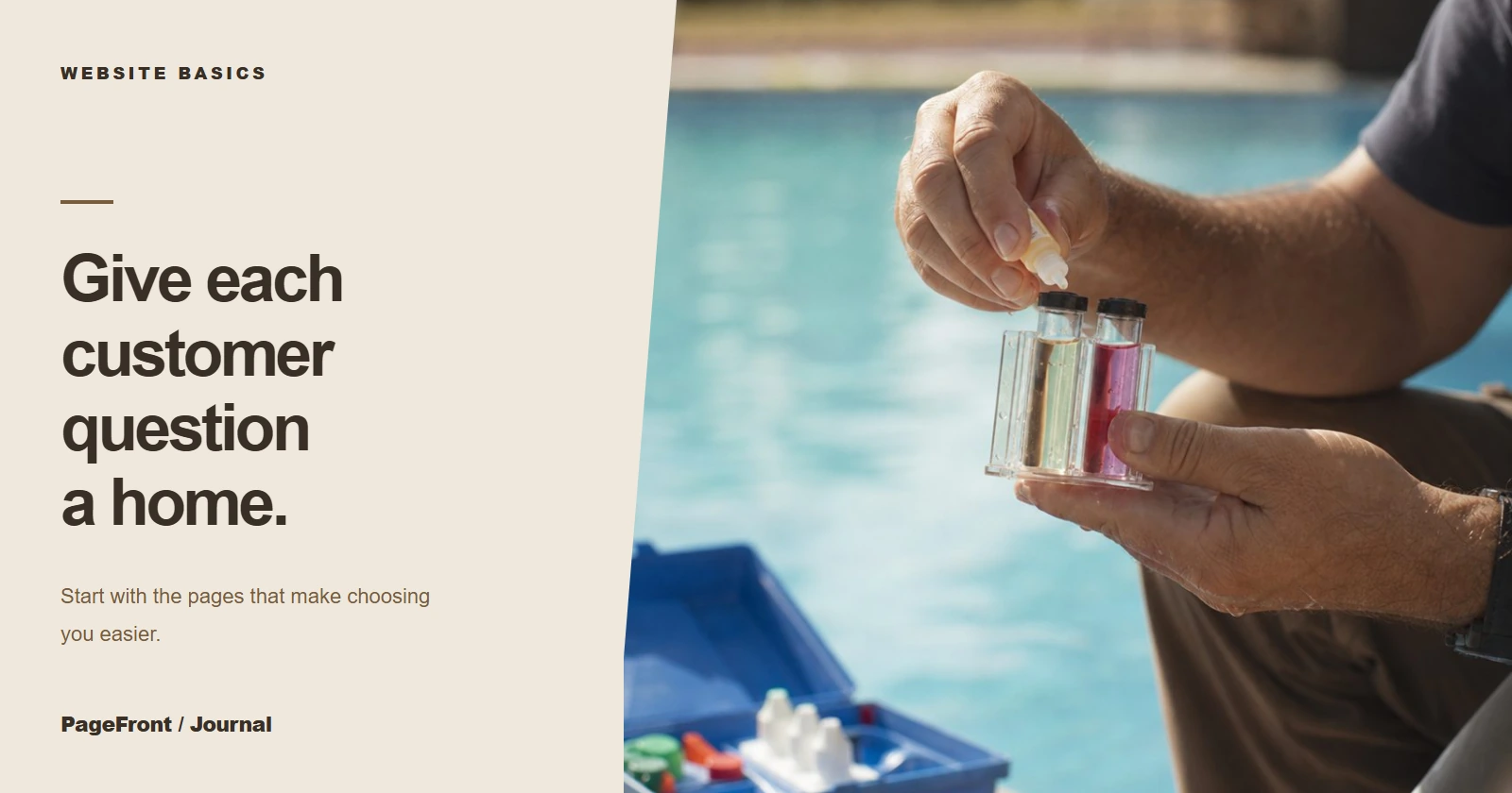 Give each customer question a home. Editorial cover with pool service demo photography.