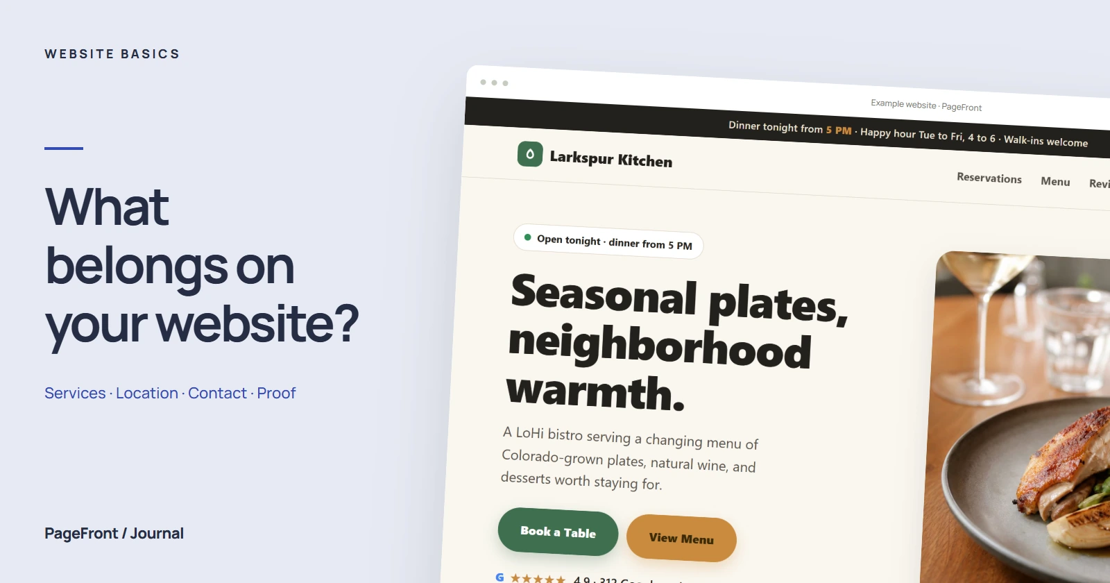 What belongs on your website? Editorial cover featuring a restaurant demo website.