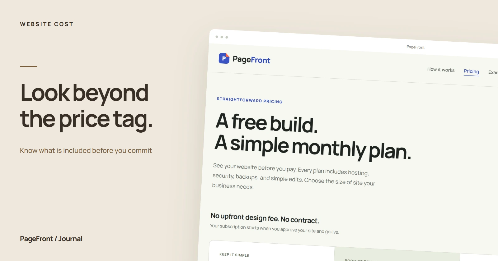 Look beyond the price tag. Editorial cover featuring the PageFront pricing page.