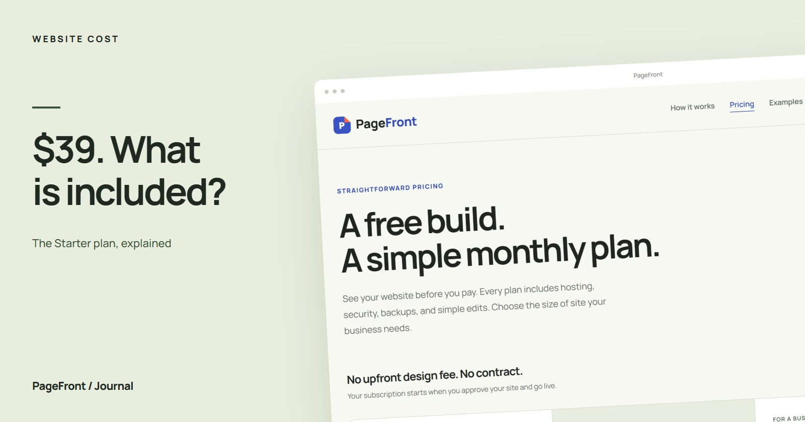 $39. What is included? Editorial cover featuring the PageFront pricing page.