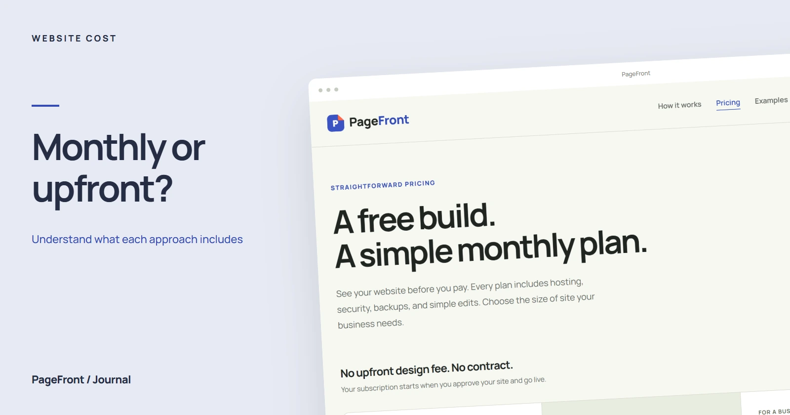 Monthly or upfront? Editorial cover featuring the PageFront pricing page.