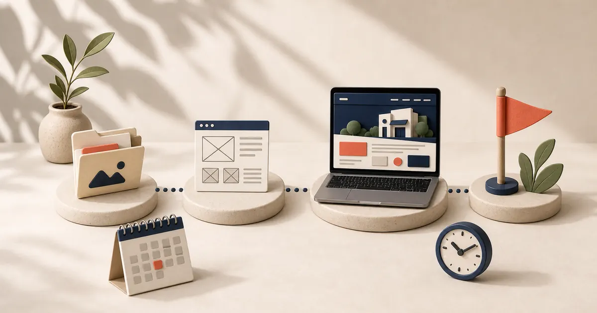 Website build timeline from content and wireframe to launch
