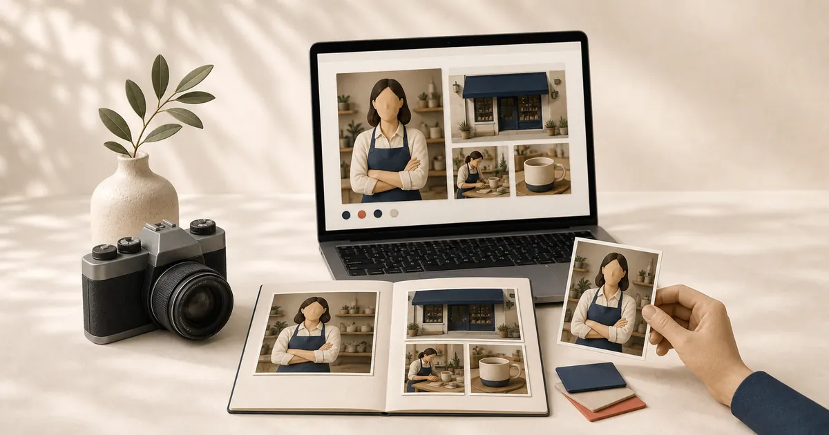 Camera and authentic business photos arranged for a website