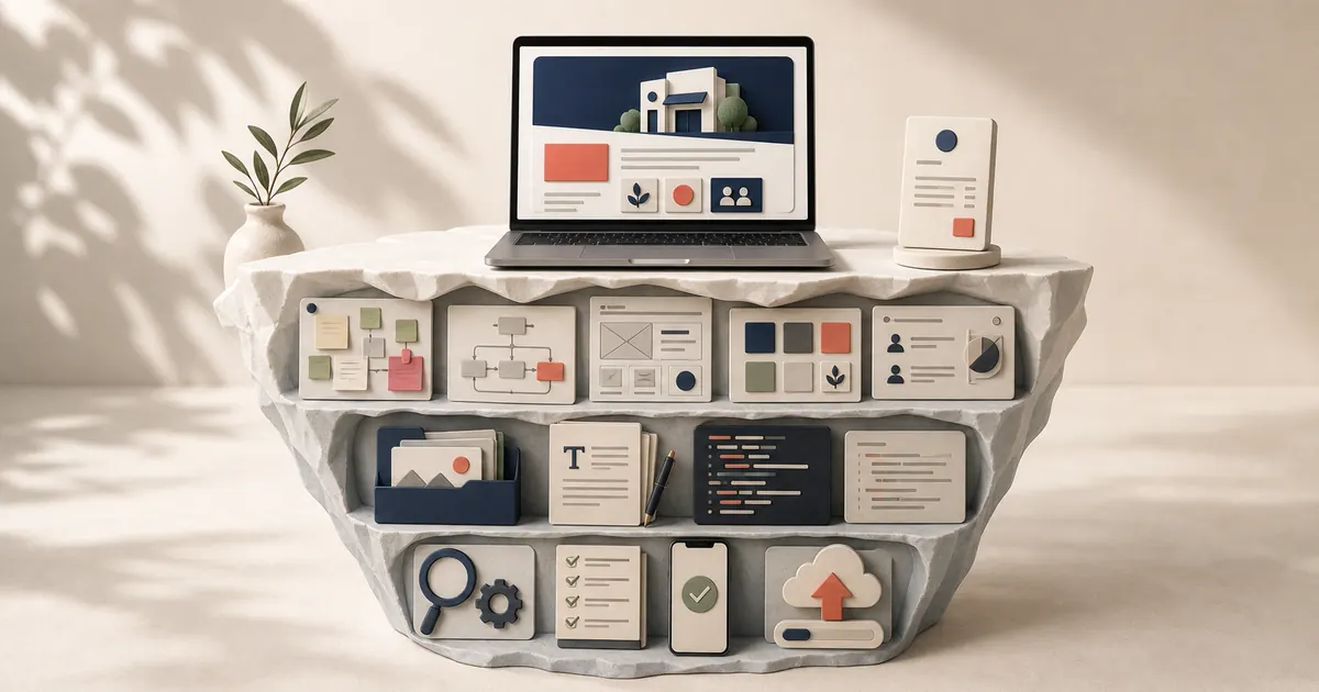 Finished website above layers of planning, design, content, code, and testing work