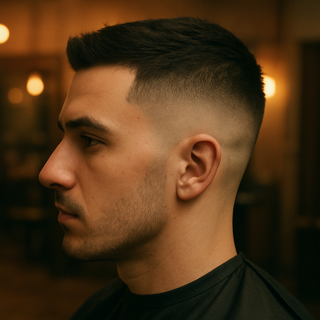 Fresh high skin fade haircut at Ironclad Barbershop