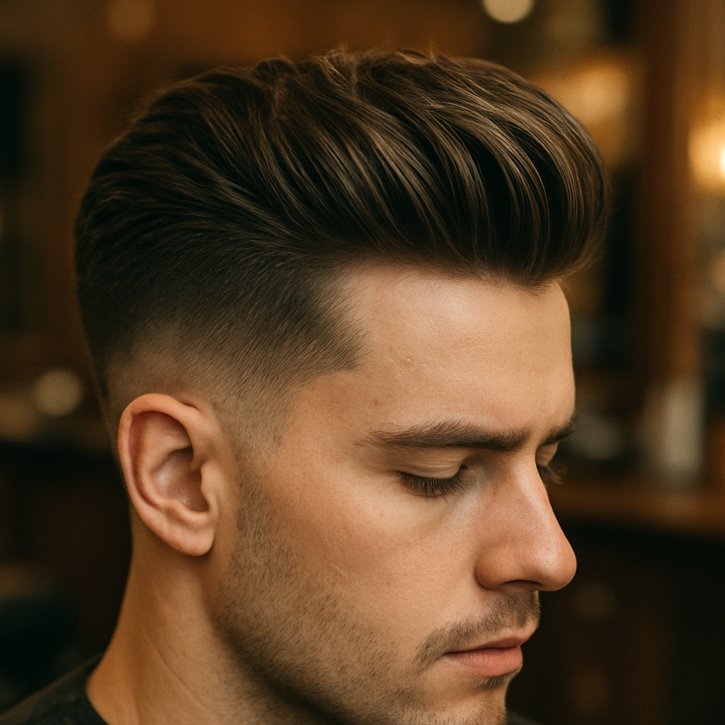 Textured modern pompadour at Ironclad Barbershop