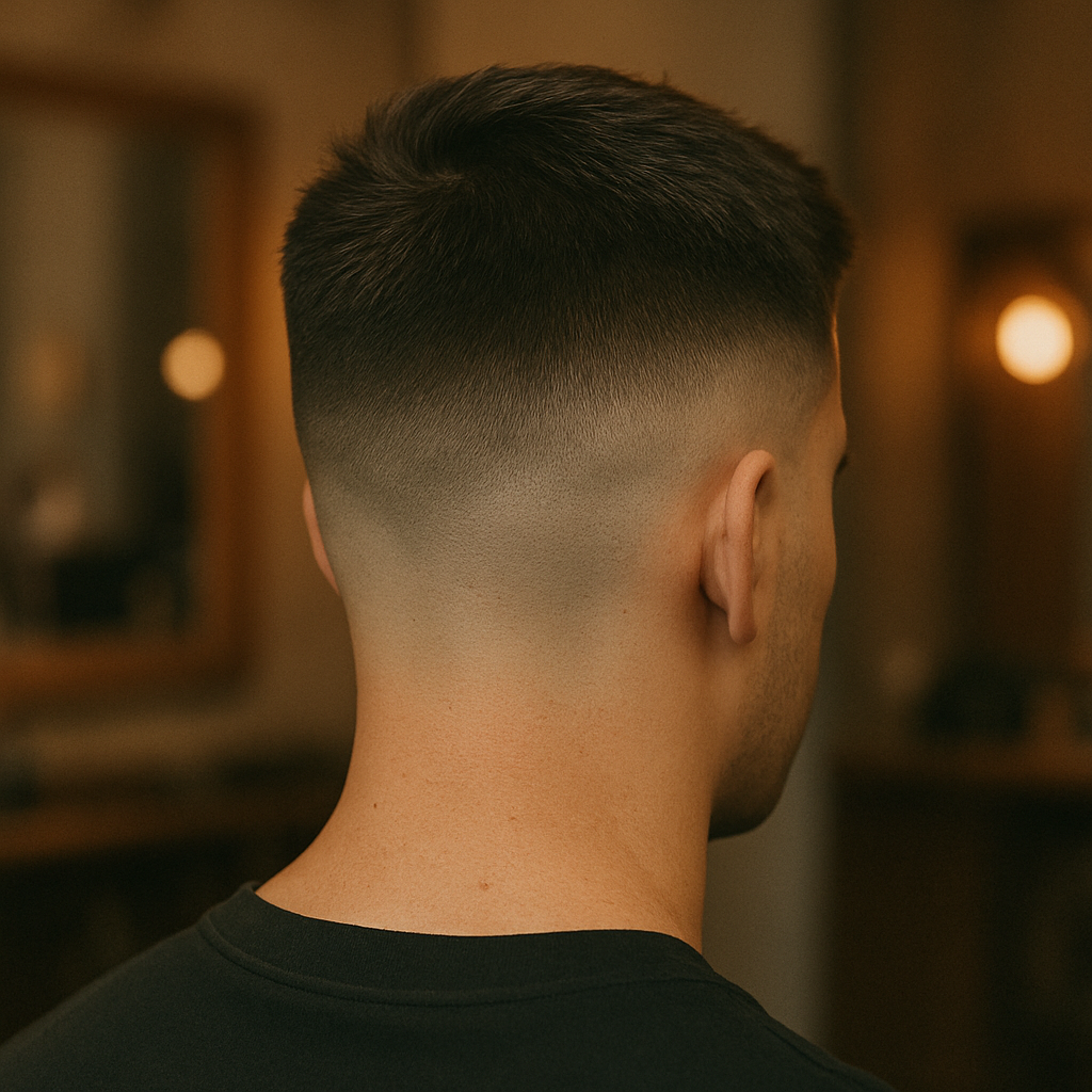 Clean fade with crisp neckline at Ironclad Barbershop