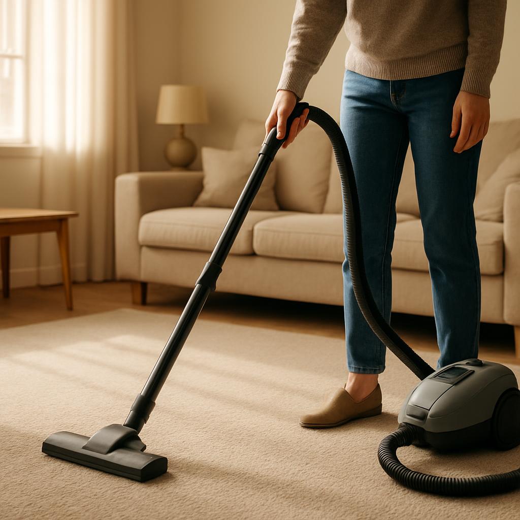 Vacuuming a tidy living room