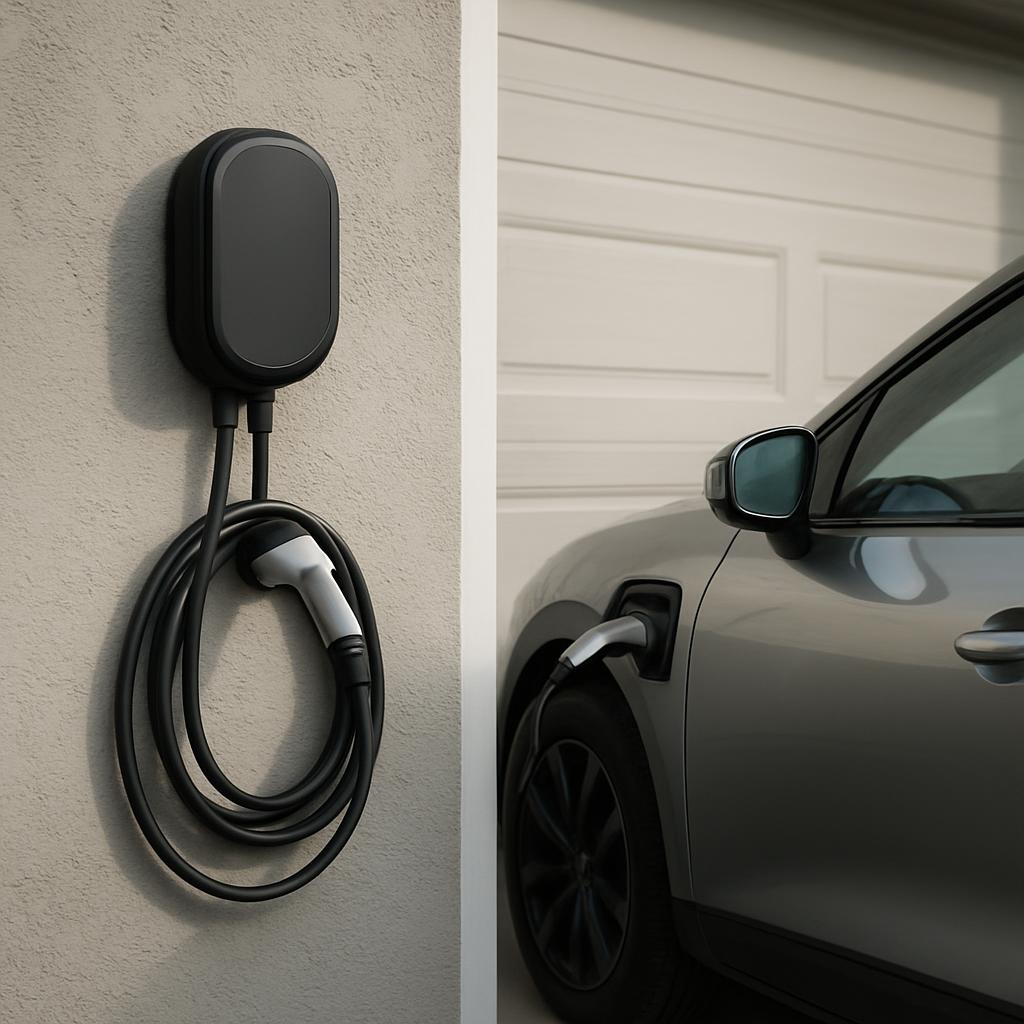 EV charger installed in a home garage