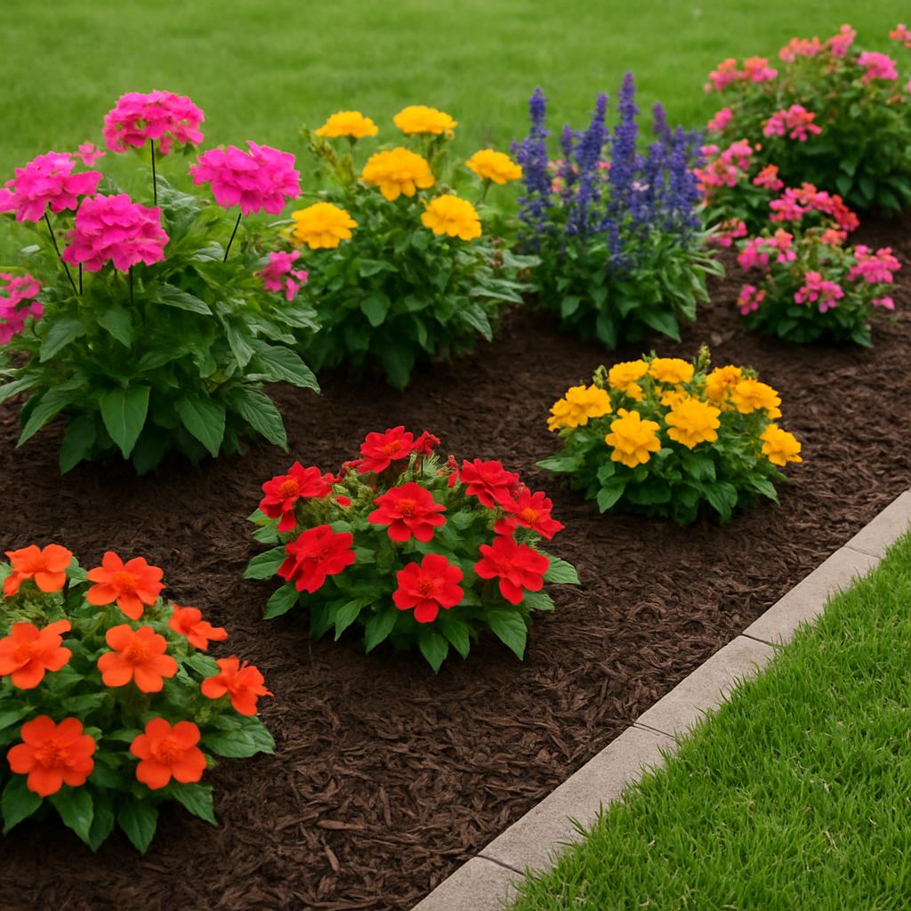 Manicured garden bed with flowers
