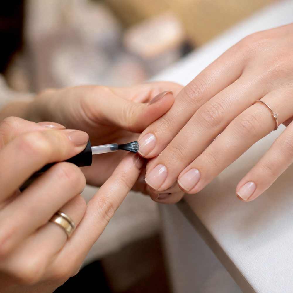 A clean natural gel manicure being applied at Nova Nail Studio