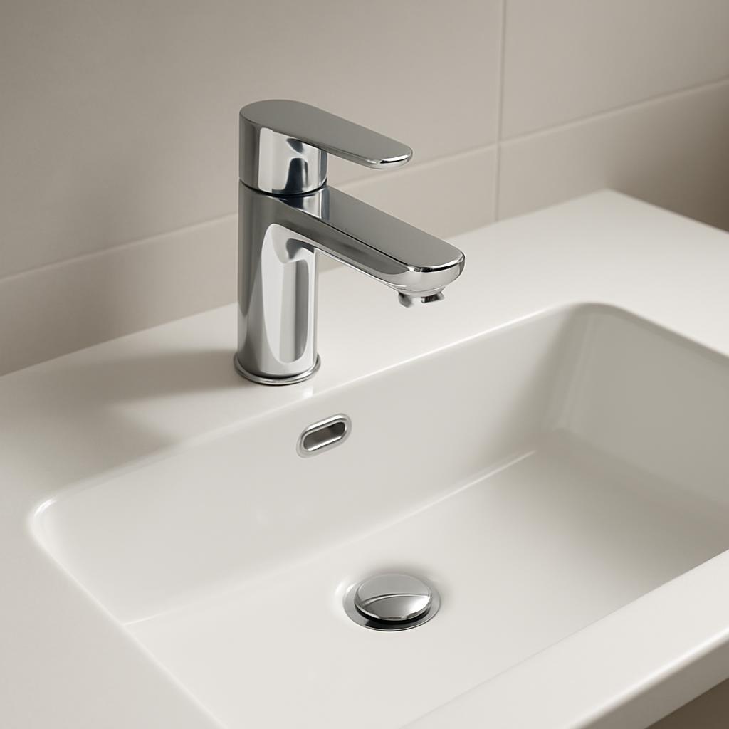Newly installed bathroom faucet and sink