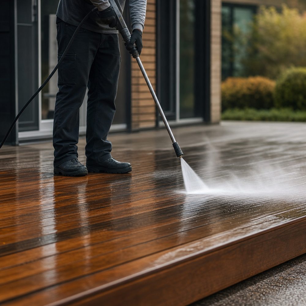 Wood deck being revived with a careful wash
