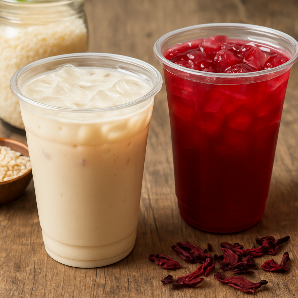 Aguas frescas — horchata and jamaica