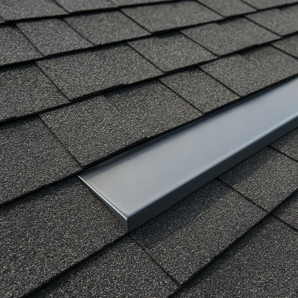 Close-up of new shingles and flashing
