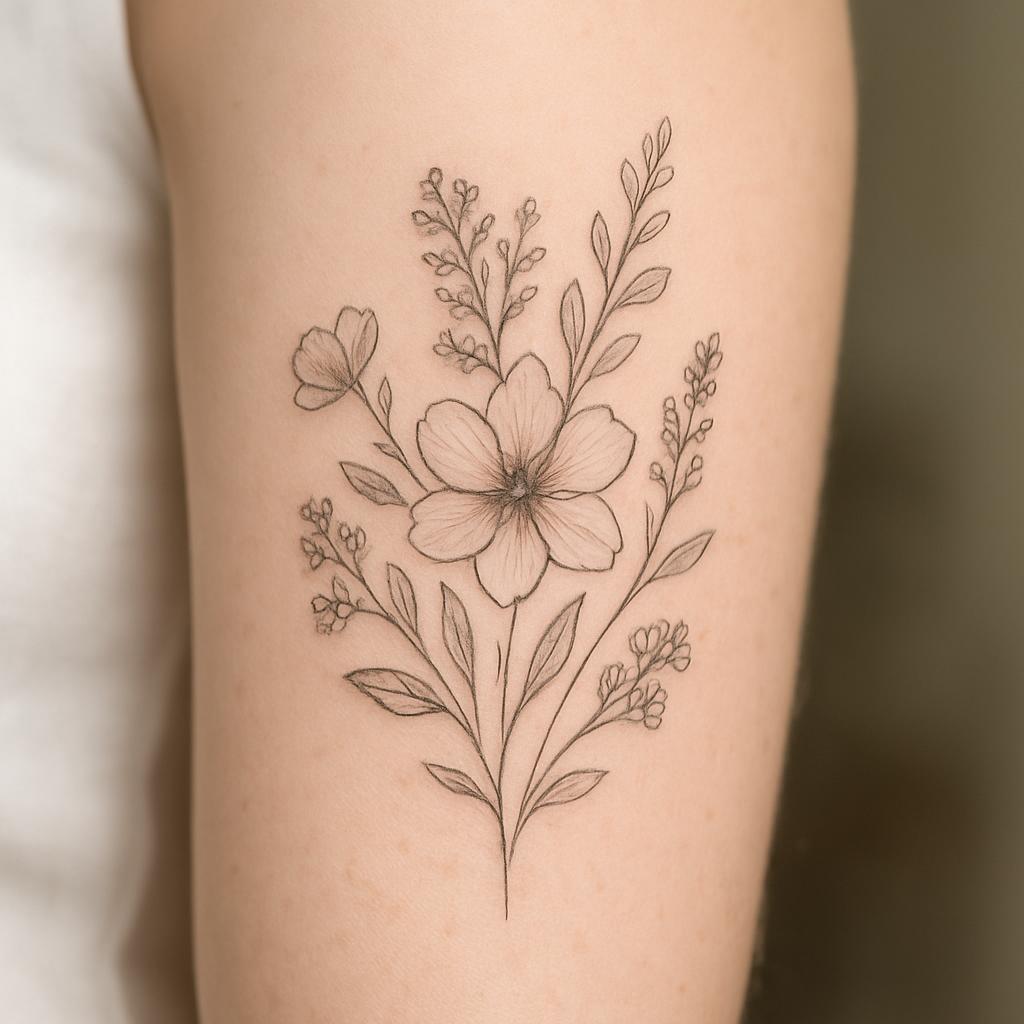 Fine line botanical sleeve tattoo by Ironwolf Tattoo Studio