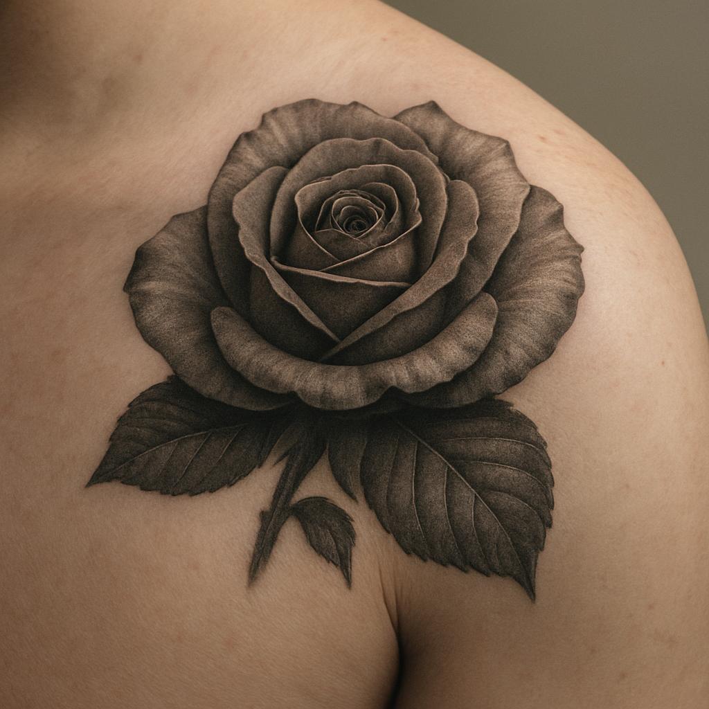 Black and grey rose tattoo by Ironwolf Tattoo Studio