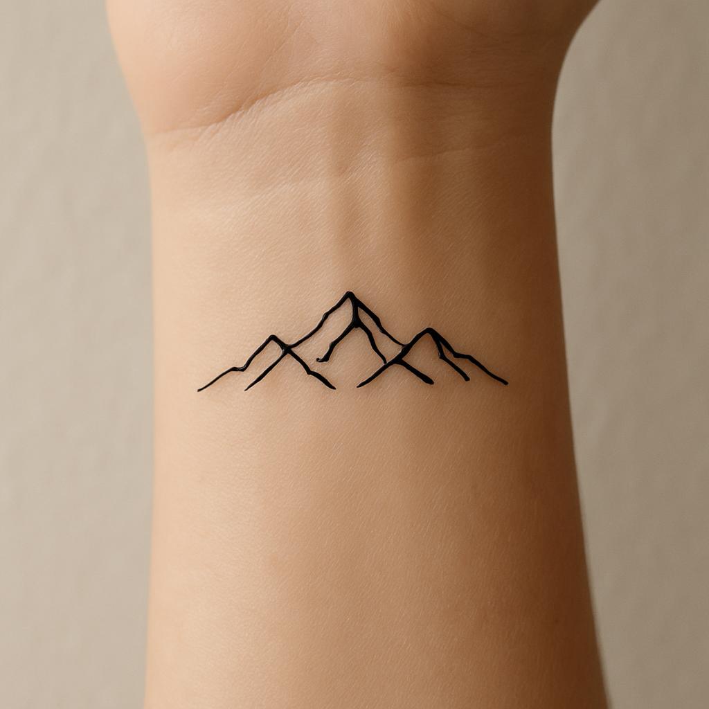 Fine line mountain range tattoo by Ironwolf Tattoo Studio
