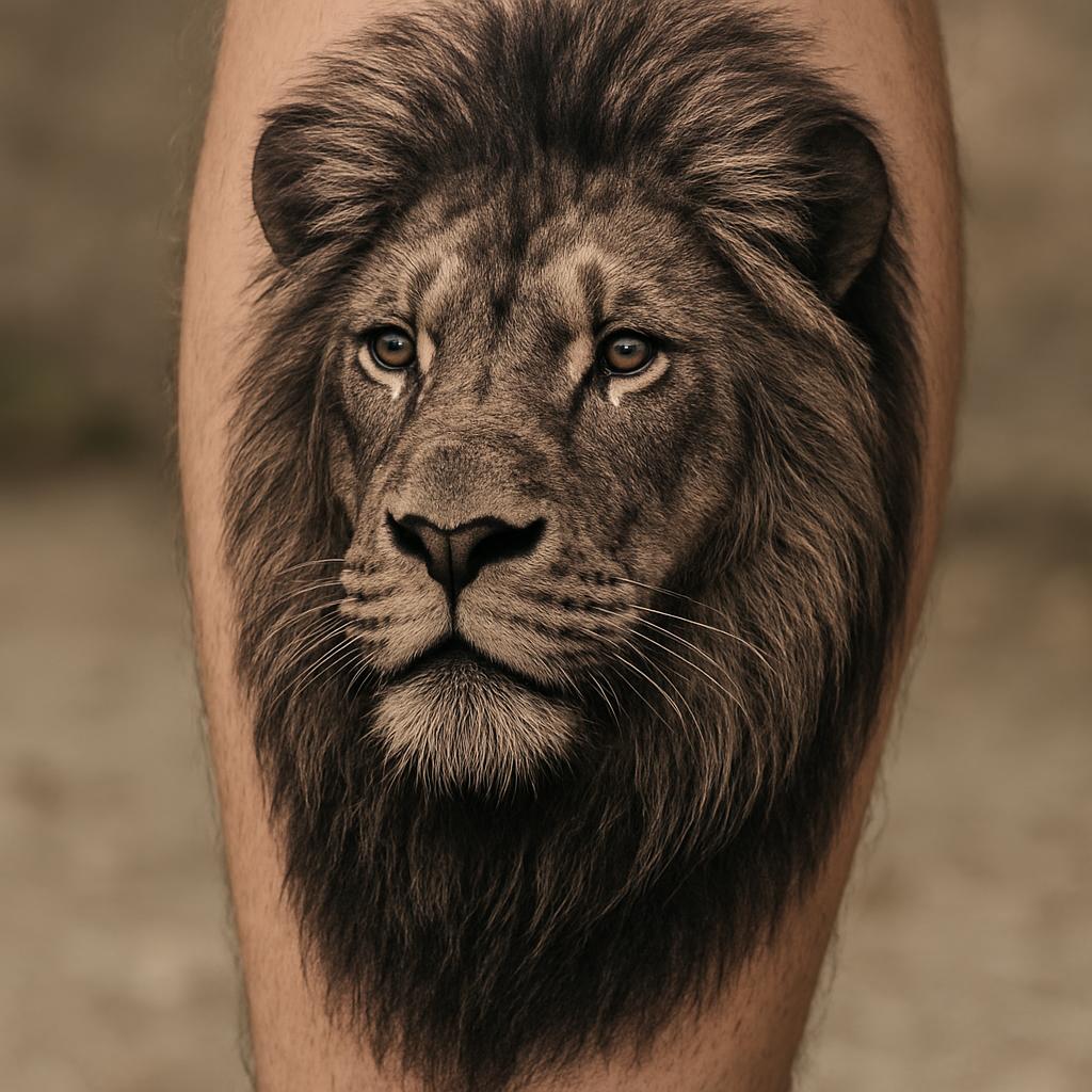 Black and grey lion tattoo by Ironwolf Tattoo Studio
