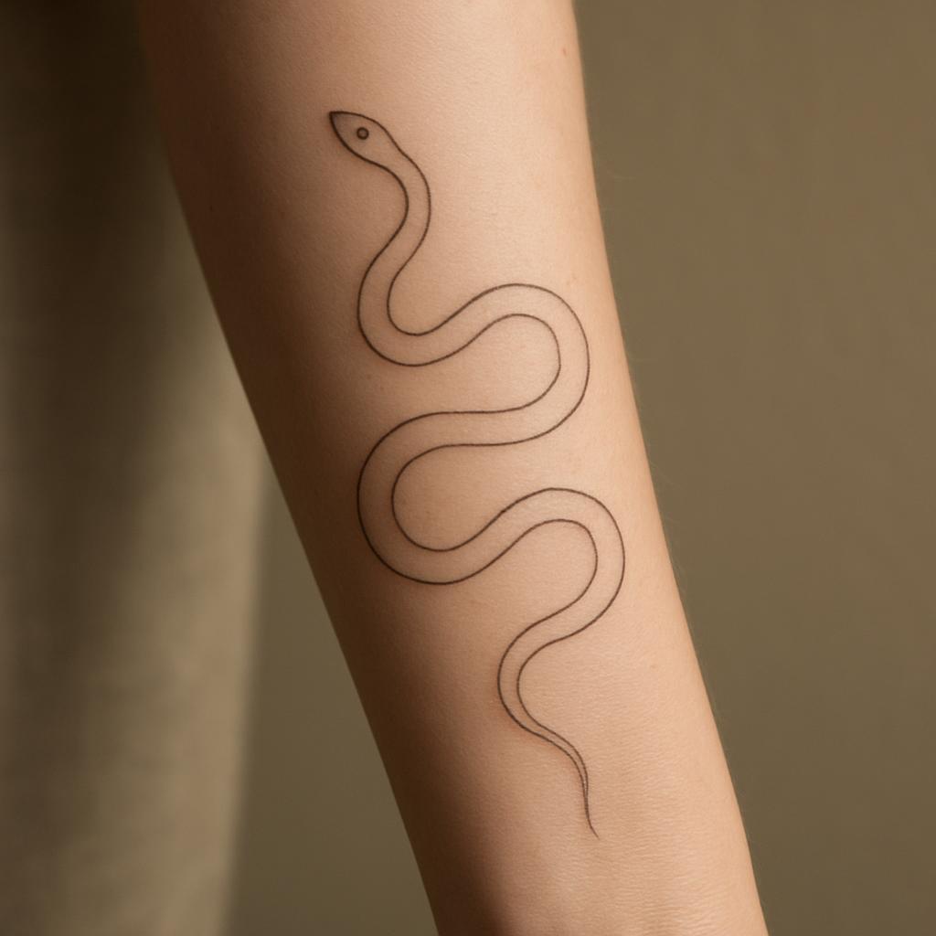 Fine line snake forearm tattoo by Ironwolf Tattoo Studio